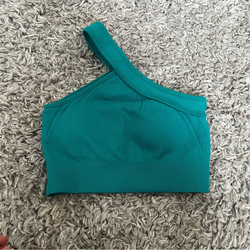 one shoulder ribbed asymmetric sport bra size medium